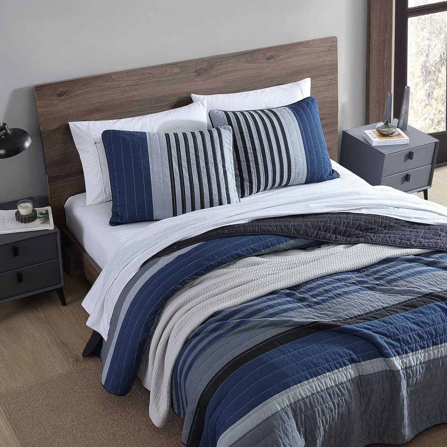 Nautica Rendon Cotton Reversible Charcoal Quilt Set