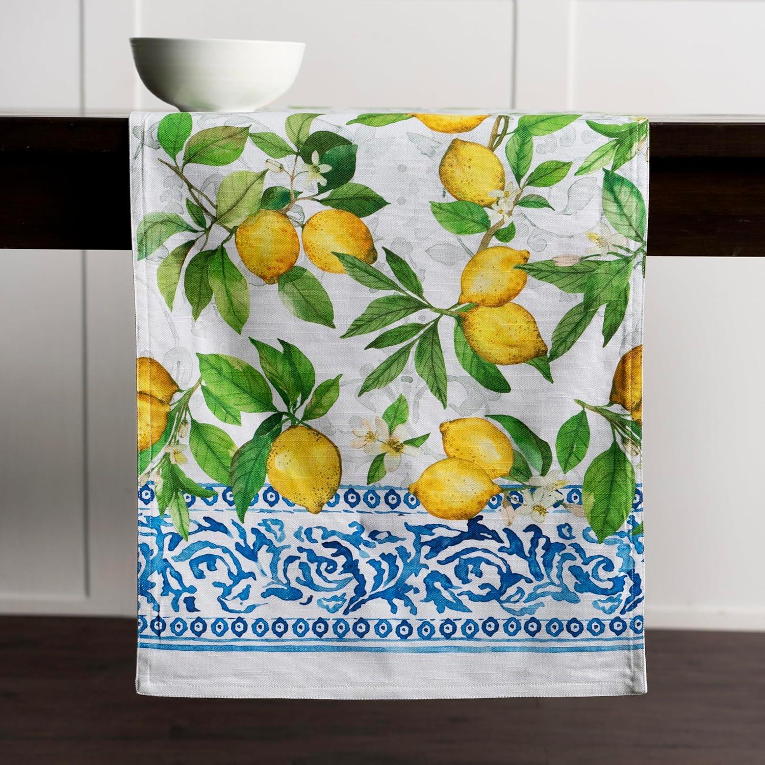 Design Imports Lemon Bliss Print Outdoor Table Runner 14X108 Inches
