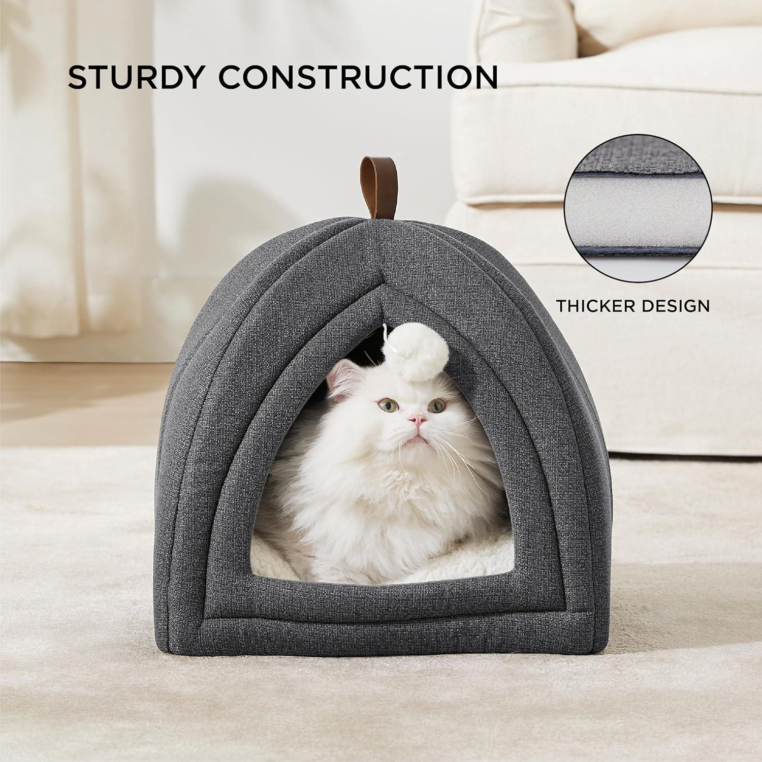 The Cat Beds for Indoor Cats - 2 in 1 Cat Cave for Kittens and Small Pets, Cat Hideaway with Non-Slip Bottom,16 inches
