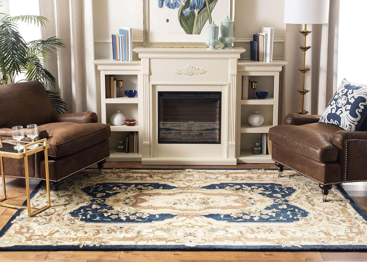 Empire EM824 Hand Tufted Indoor Area Rug - Navy/Beige - 7'6"x9'6" - Safavieh