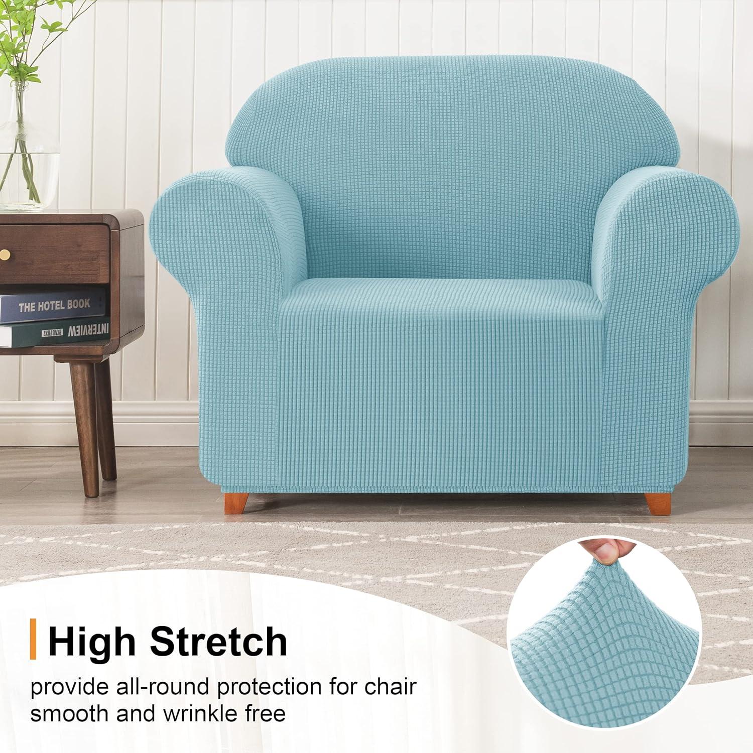 Subrtex Stretch 1-Piece Textured Grid Armchair Slipcover, Steel Blue