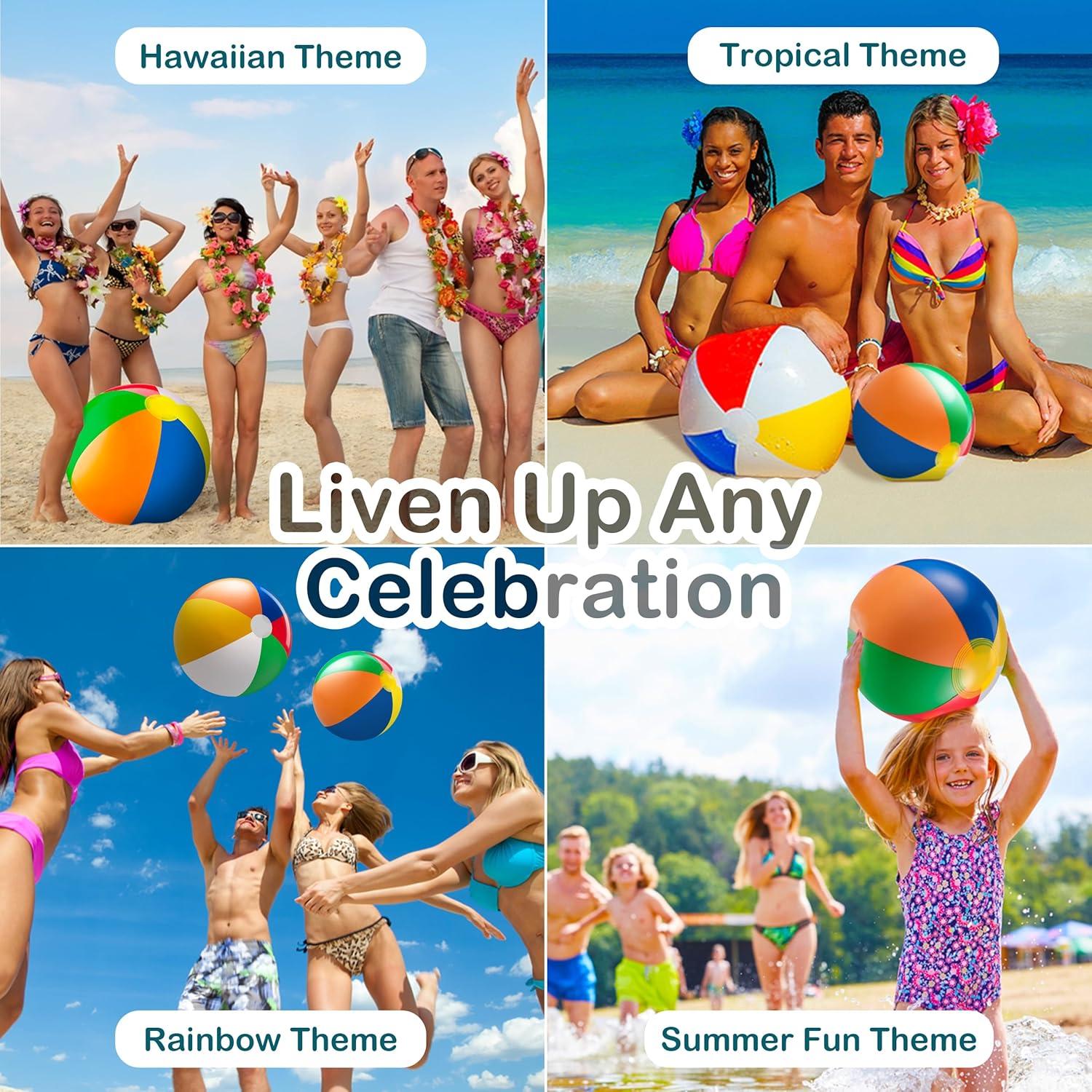 23 Pcs Rainbow Beach Balls Bulk Variety Pack - (10) 5-inch, (10) 12-inch, (3) 20-inch Sizes Large Beach Ball - Inflatable Vinyl Pool Toys for Kids, Themed Party & Pool Party Decorations