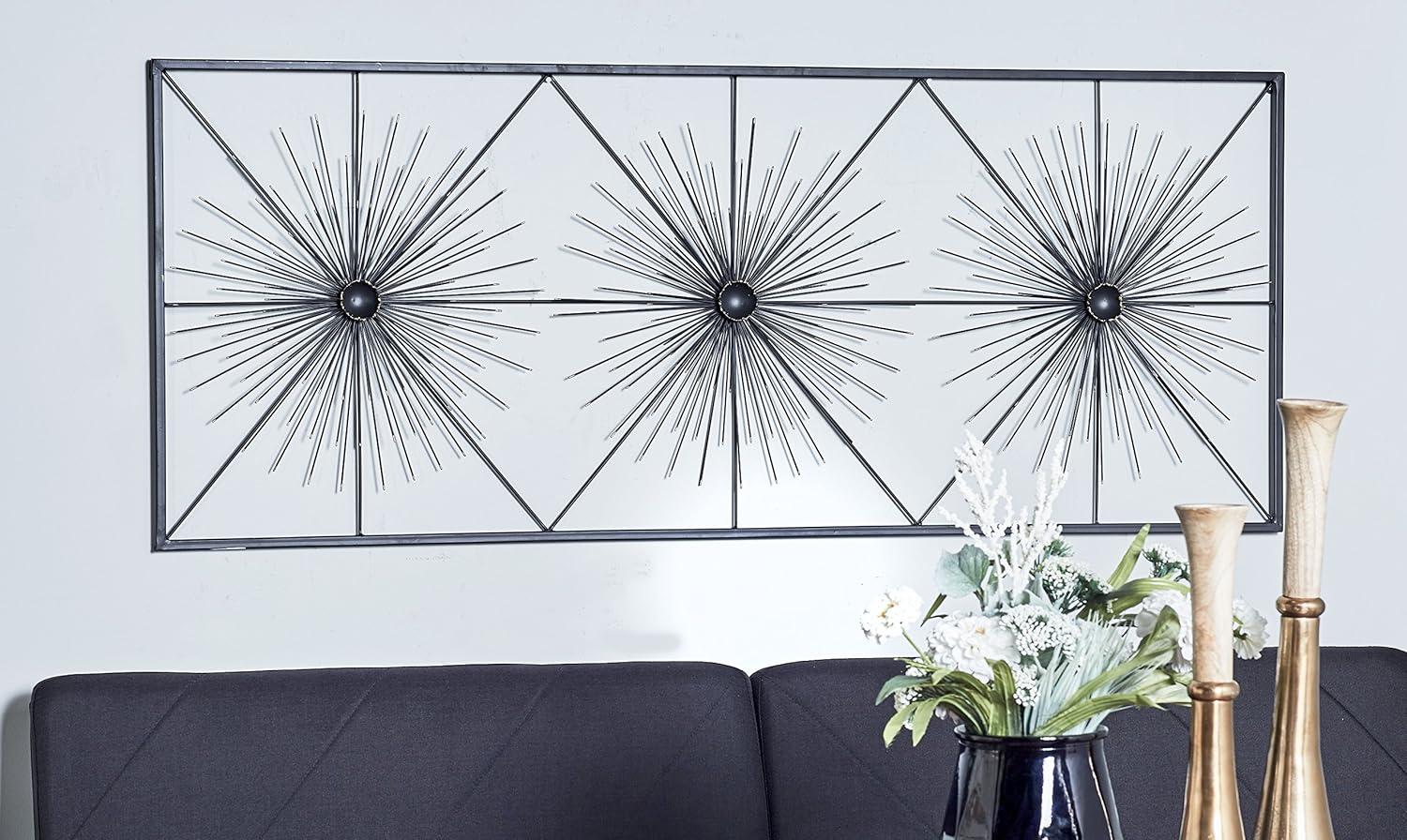 Black Metal Starburst Wall Sculpture with Frame, 59" x 24"