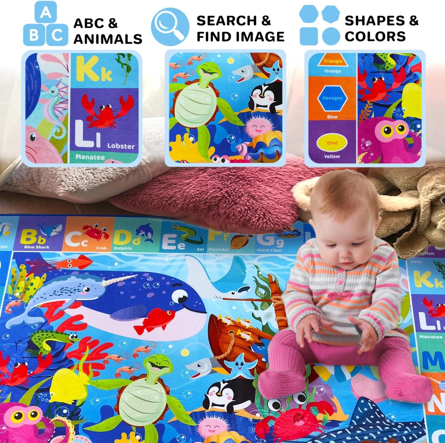 Ocean Alphabet Non-Slip Plush Play Mat for Kids