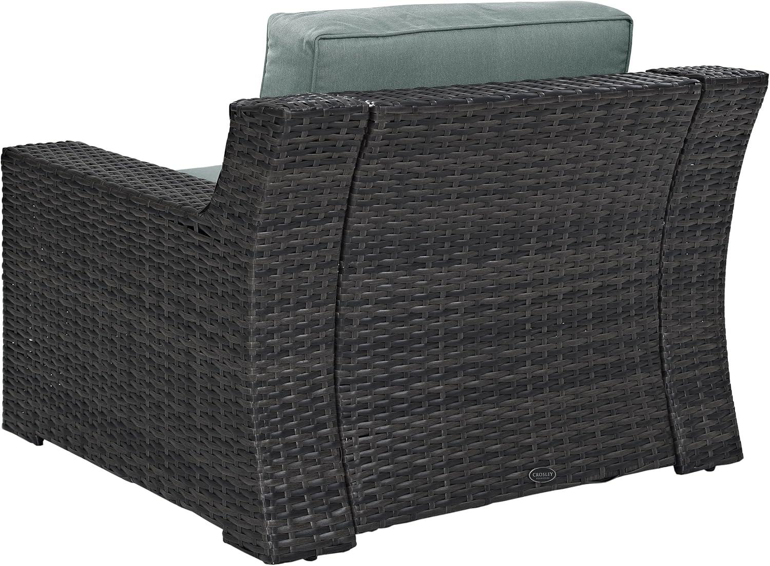 Beaufort Outdoor Steel Arm Chair Mist/Brown - Crosley: Woven Resin Wicker, Powder-Coated Frame, UV & Weather-Resistant