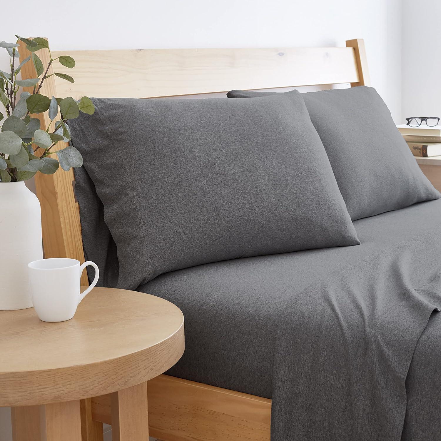 Road Trip America Jersey Sheet Set - 4 Pieces Queen Cotton Sheets Set - Stretchable Ultrasoft Luxury Knit Bed Linen (Dark Gray, Queen)