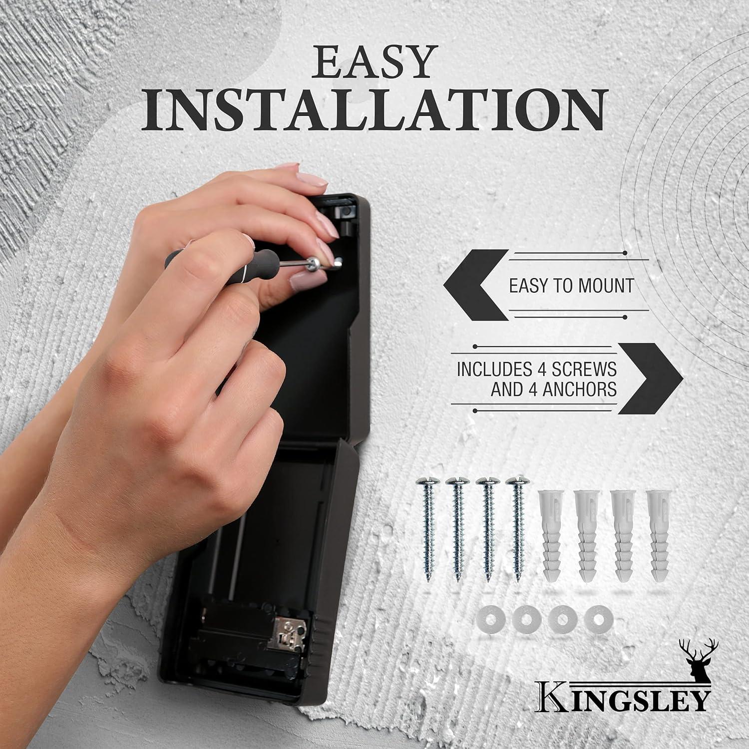 Kingsley Key Lock Box - Guard-a-Key, Secure Weatherproof Key Box Wall Mount for Indoors and Outdoors, 4 Digit Resettable Combination Code, Large Capacity for Storing Spare Keys