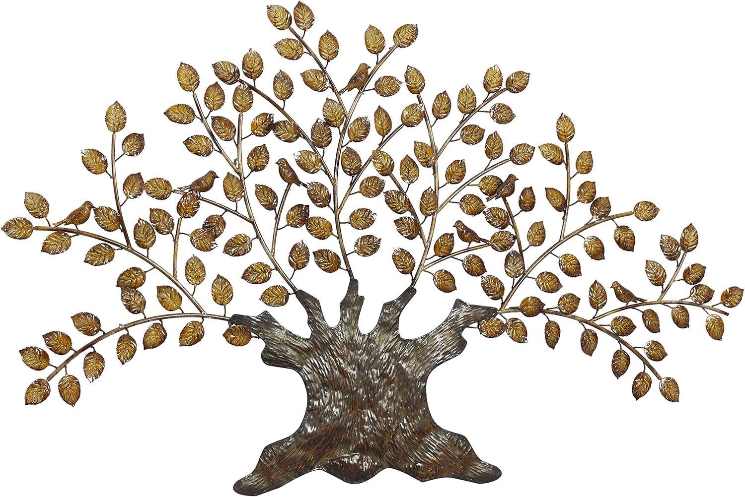 DecMode Brown Metal Indoor Outdoor Tree Wall Decor with Leaves