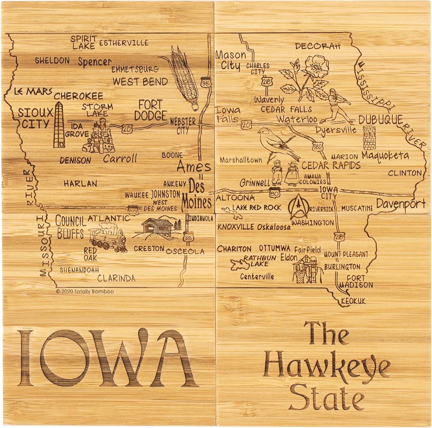 Iowa State Puzzle Bamboo Coaster Set with Case