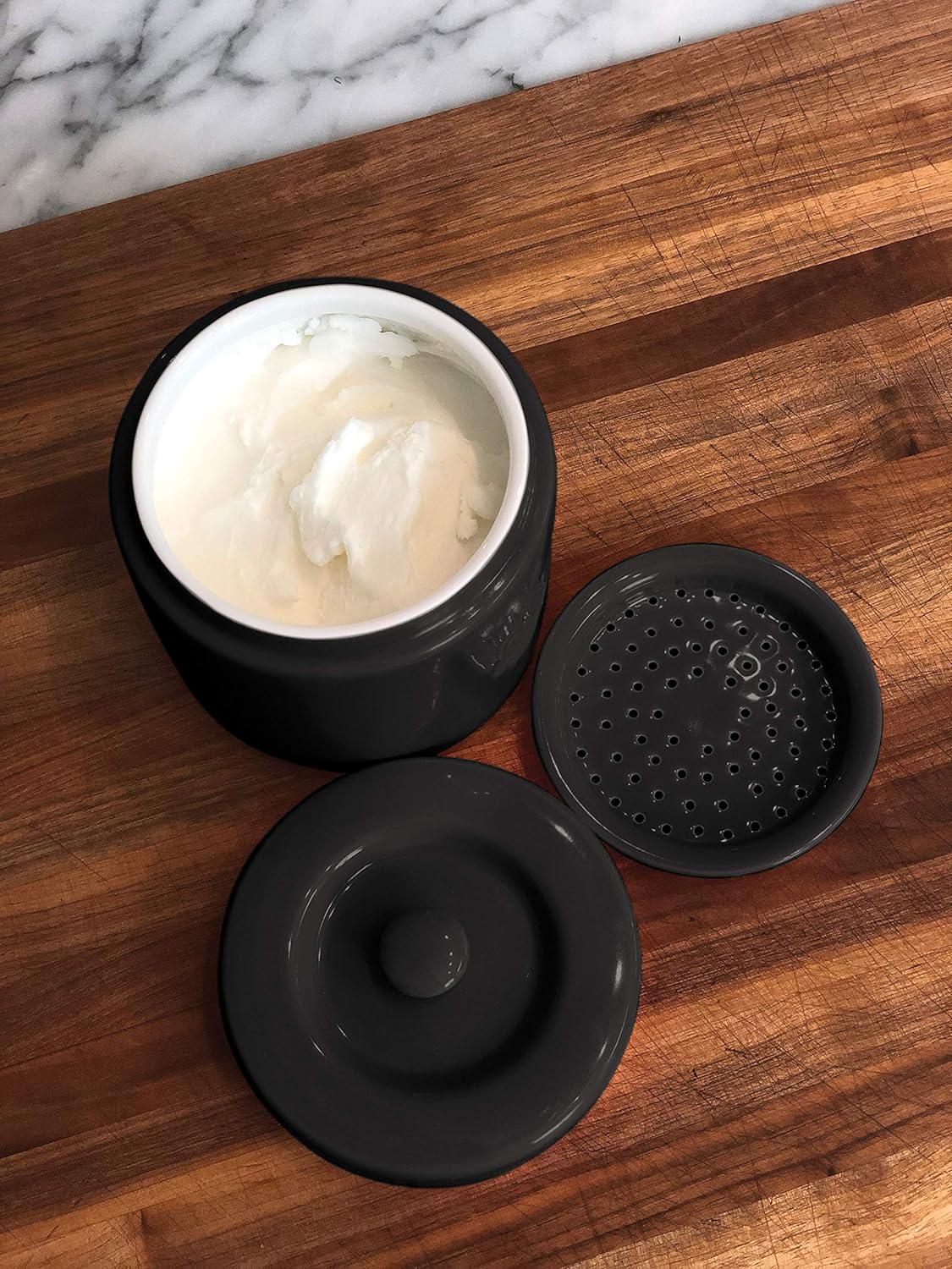 Fox Run Grease Container, Matte Black Ceramic, 4 cup capacity