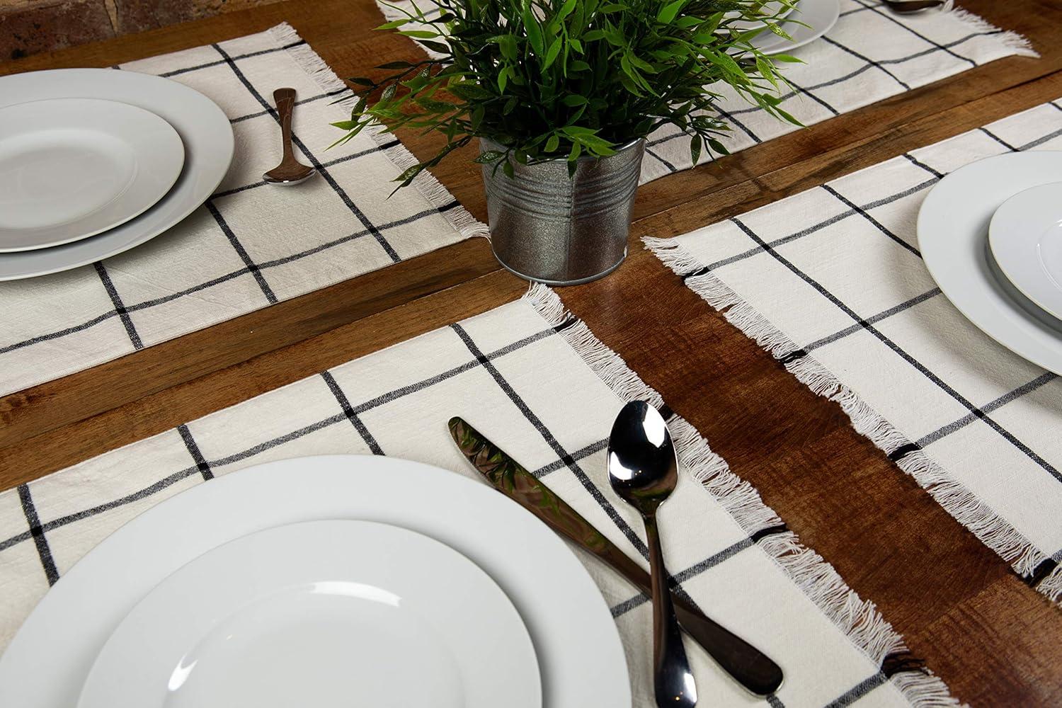 Sticky Toffee Placemats Set of 4, Woven Cotton Cloth Placemat Set, 14x19 in, Cream Farmhouse Plaid Place Mats for Kitchen or Dining Table