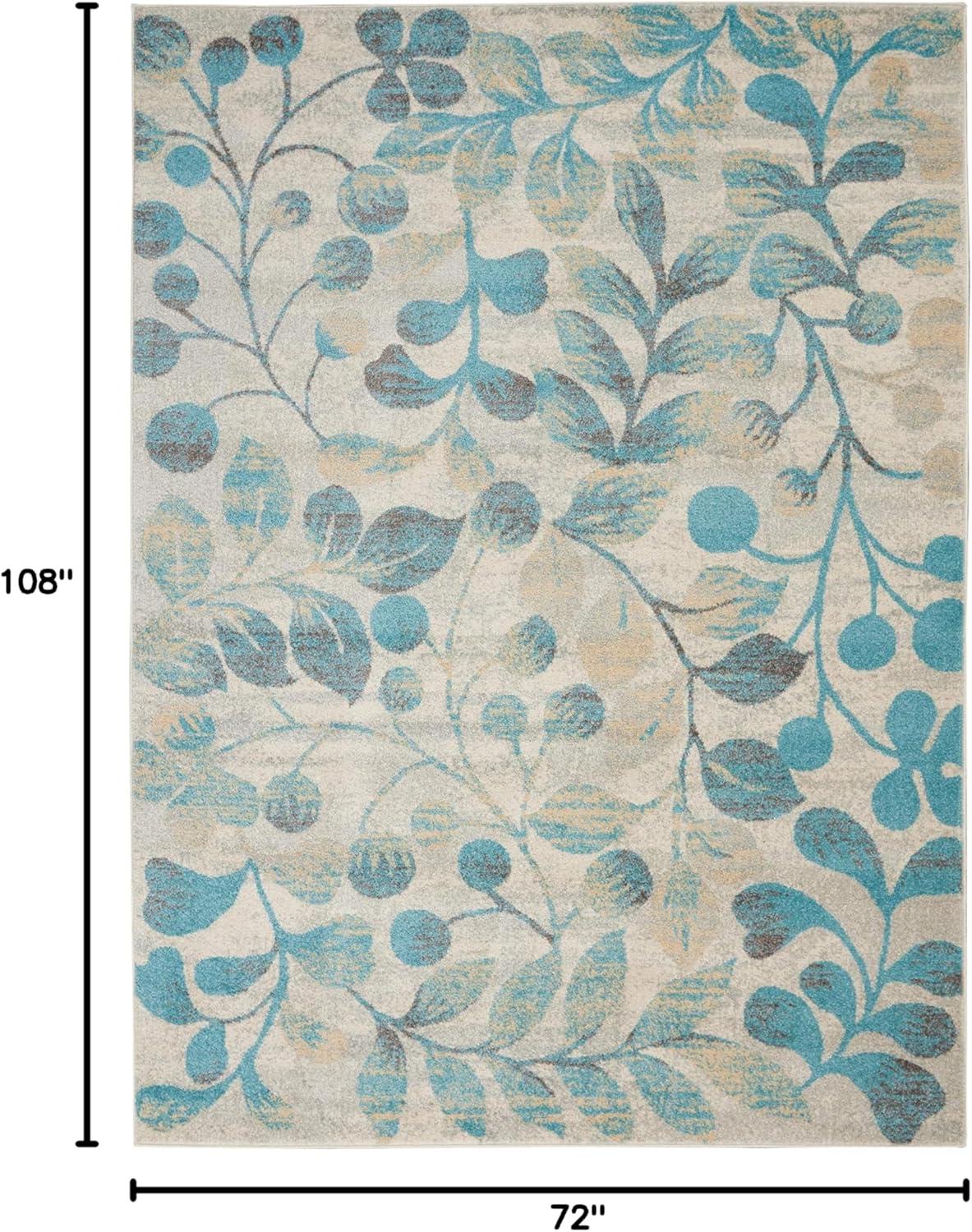 Nourison Tranquil 6' X 9' Ivory/Turquoise Indoor Area Rug Contemporary Botanical Vine and Bloom by Nourison