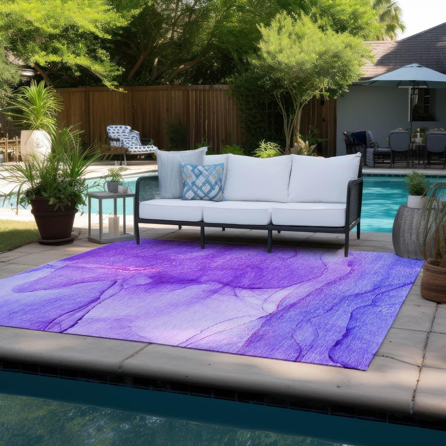 Addison Rugs Chantille Indoor/Outdoor Transitional Watercolors Purple Washable Rectangle Rug, 3' x 5'
