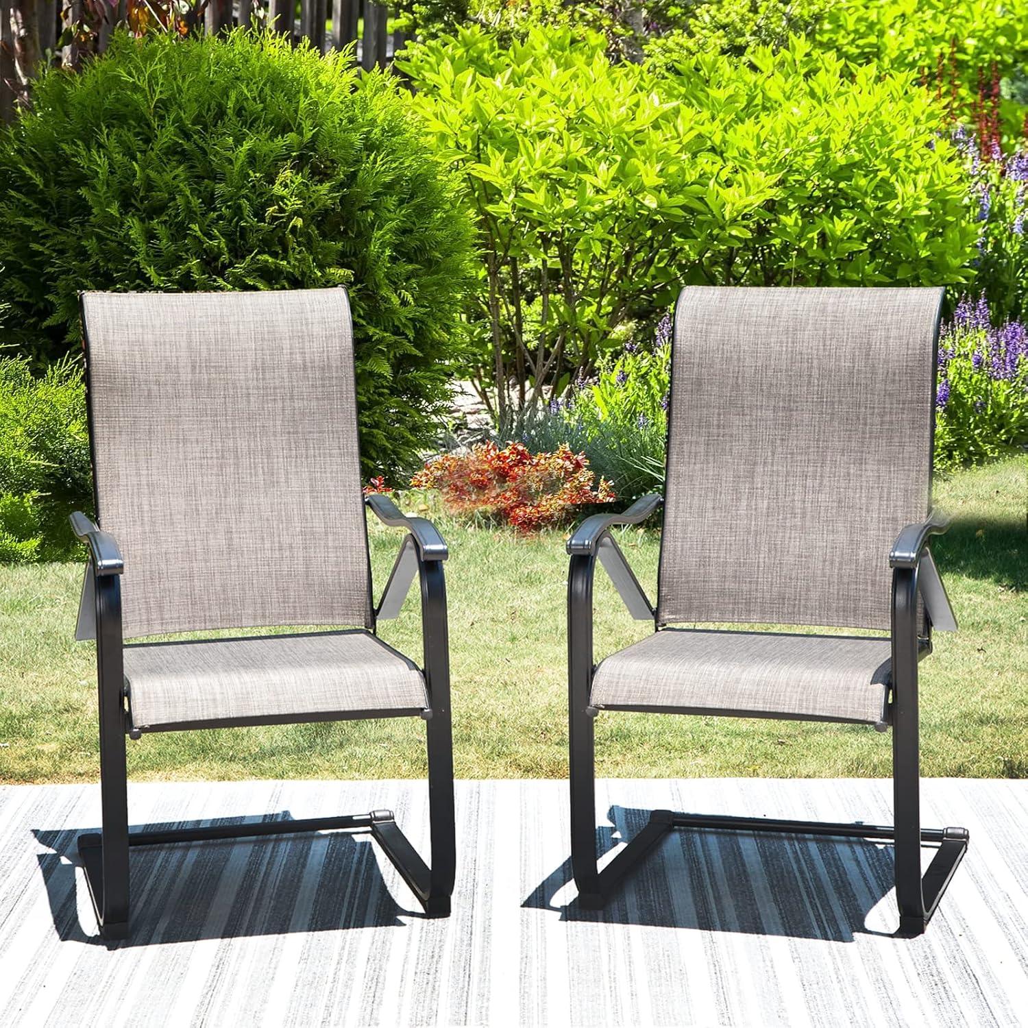 Gray Textilene Fabric High Back Outdoor Dining Chairs with Steel Frame