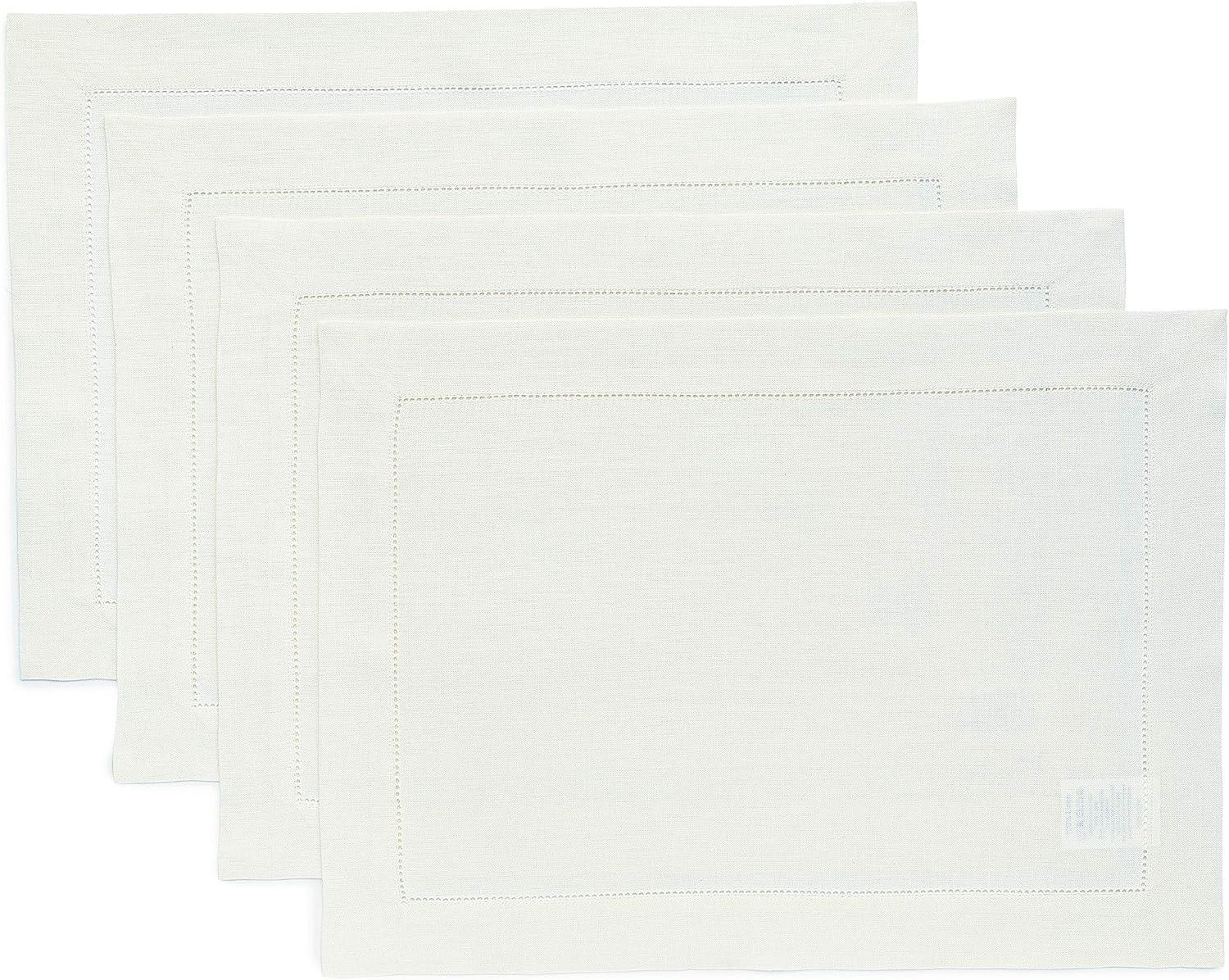Solino Home 100% Pure Linen Hemstitch Placemats - Classic Hemstitch (Set of 4)