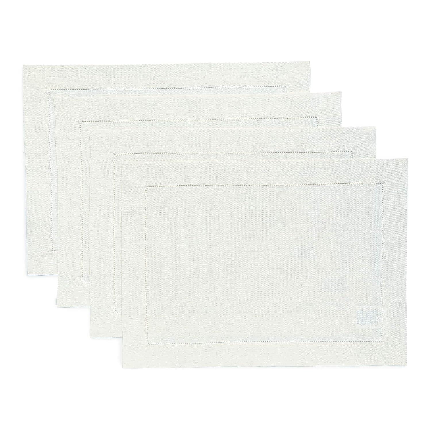Solino Home 100% Pure Linen Hemstitch Placemats - Classic Hemstitch (Set of 4)