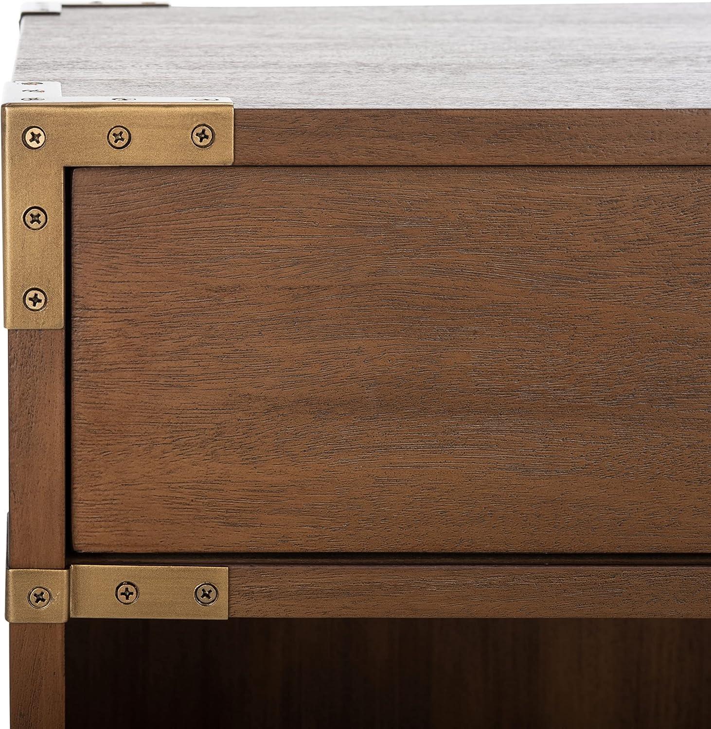 Brown Mahogany 1-Drawer Nightstand with Brass Hardware