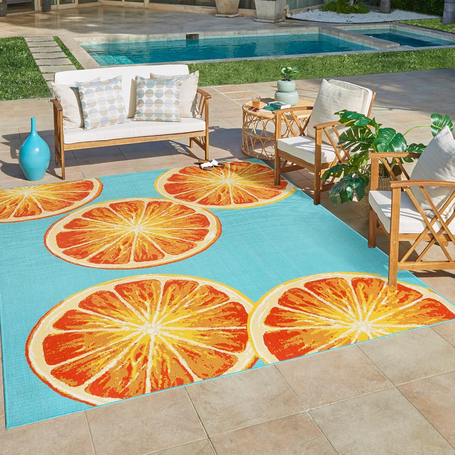 Gertmenian Jona Manna Teal/Orange Bright Citrus Indoor/Outdoor Flatweave Area Rug