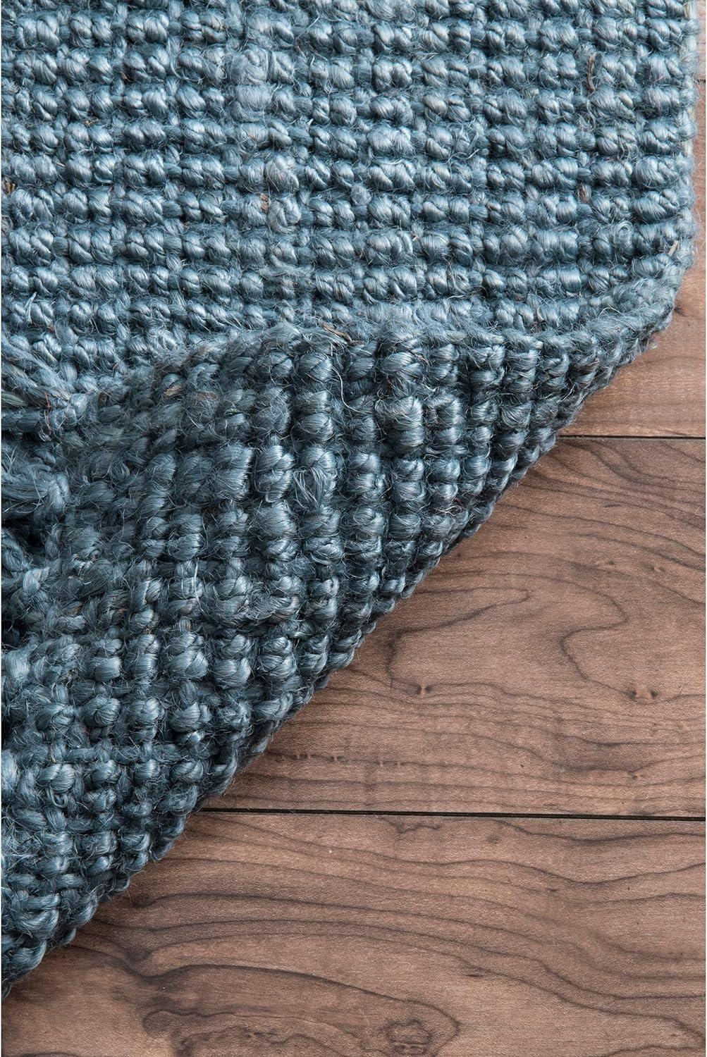 Handmade Blue Wool Braided Reversible Rug, 38" x 7"