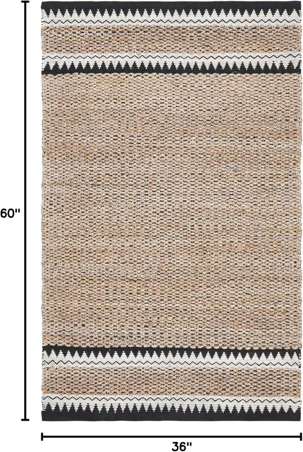 SAFAVIEH Natural Fiber Becky Solid Area Rug, Natural/Navy, 3' x 5'