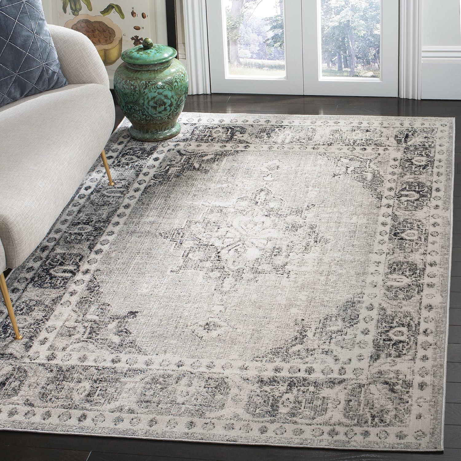 Montage MTG308 Power Loomed Indoor/Outdoor Accent Rug - Grey/Ivory - 4'x6' - Safavieh
