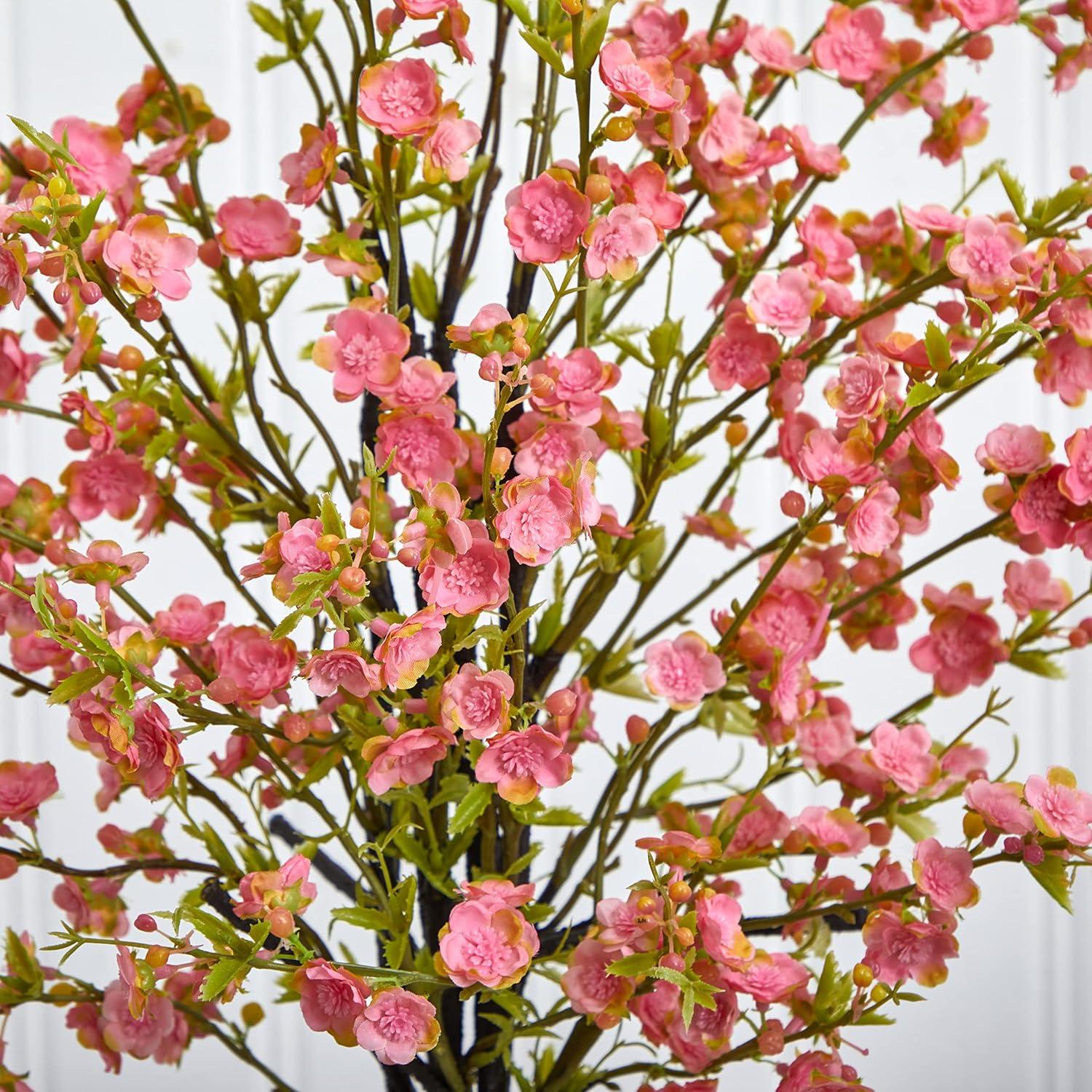 Nearly Natural Pink Cherry Blossom in Glass Vase Centerpiece