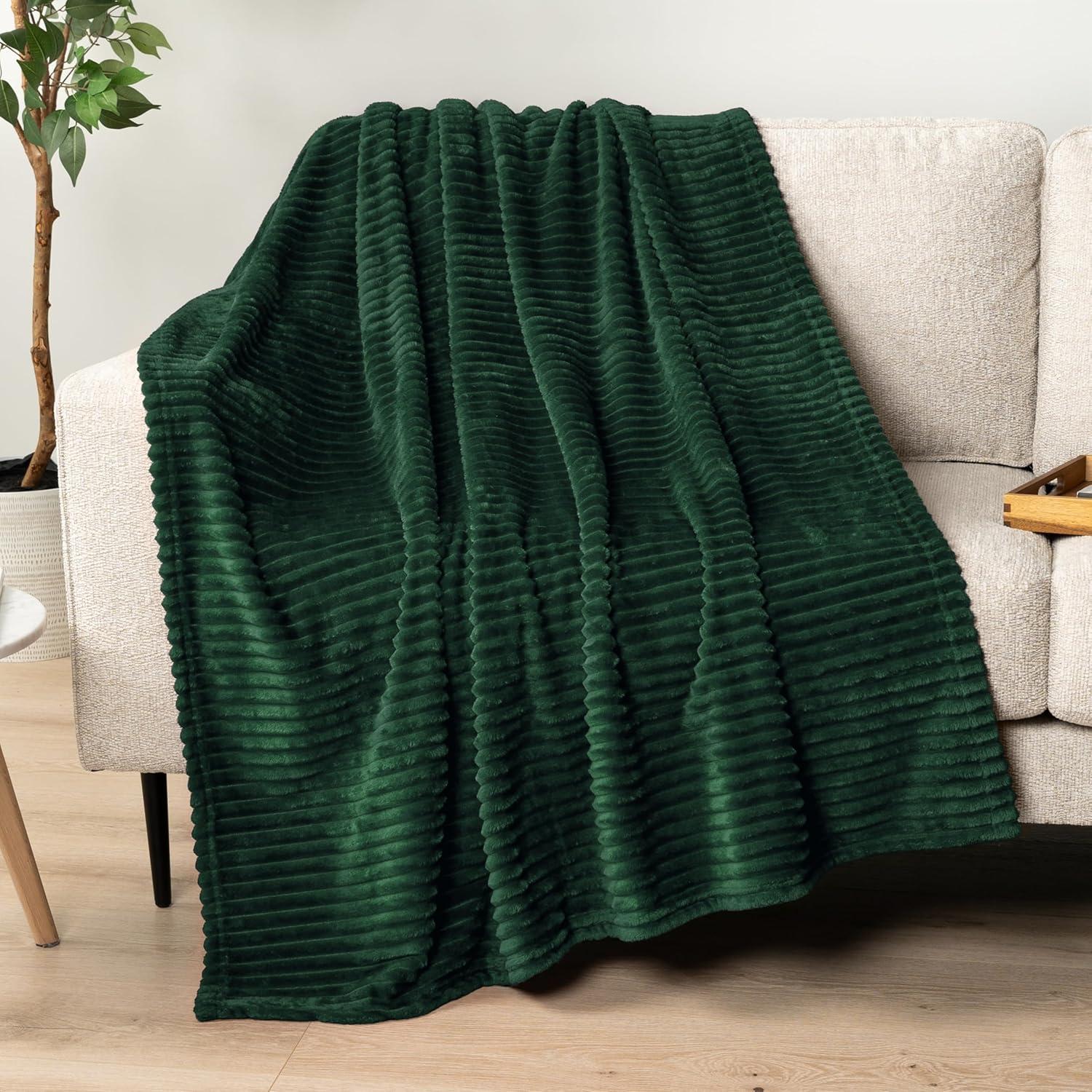 PAVILIA Super Soft Fleece Flannel Ribbed Striped Throw Blanket, Luxury Fuzzy Plush Warm Cozy for Sofa Couch Bed