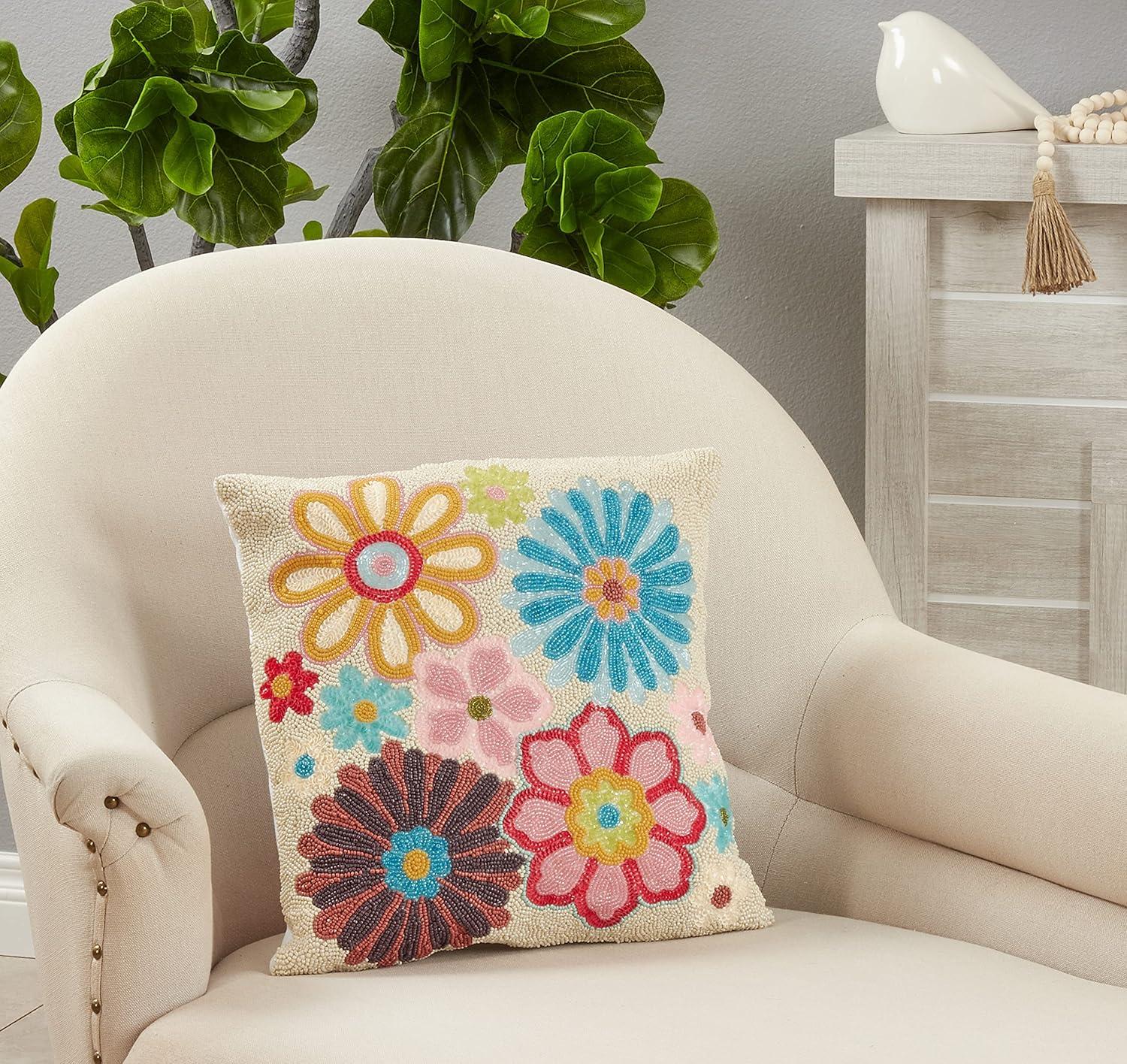 Saro Rosamund Collection Floral Cotton Throw Pillow