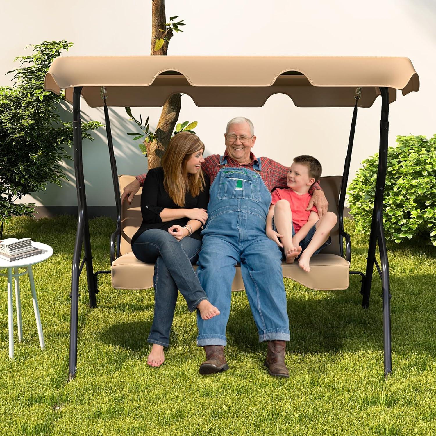 Arlmont & Co. Arlmont & Co. Patio 3 Seats Canopy Swing Glider Hammock Steel Frame Cushioned Backyard