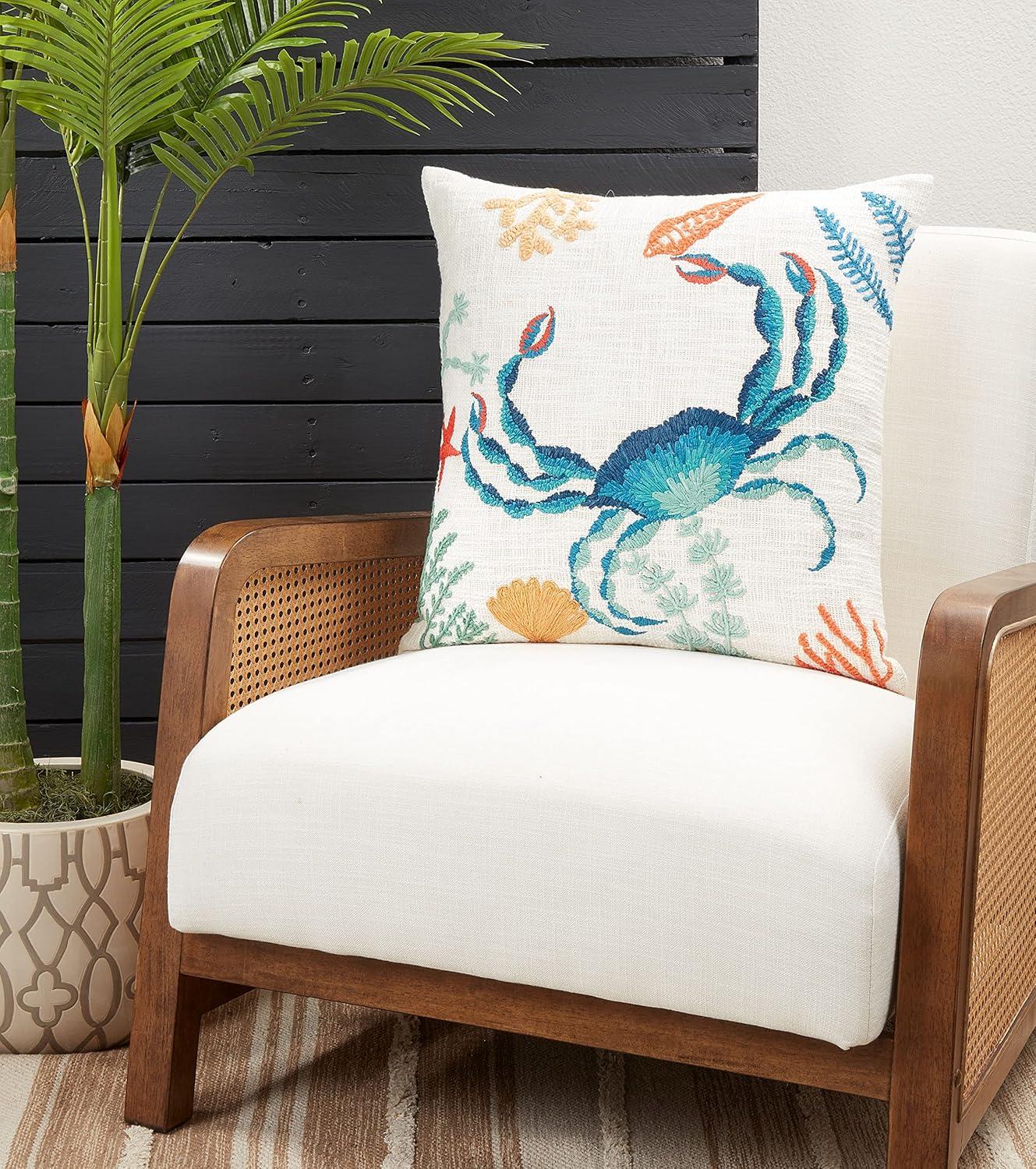 Saro Poseidon Collection No Pattern And Not Solid Color Cotton Throw Pillow