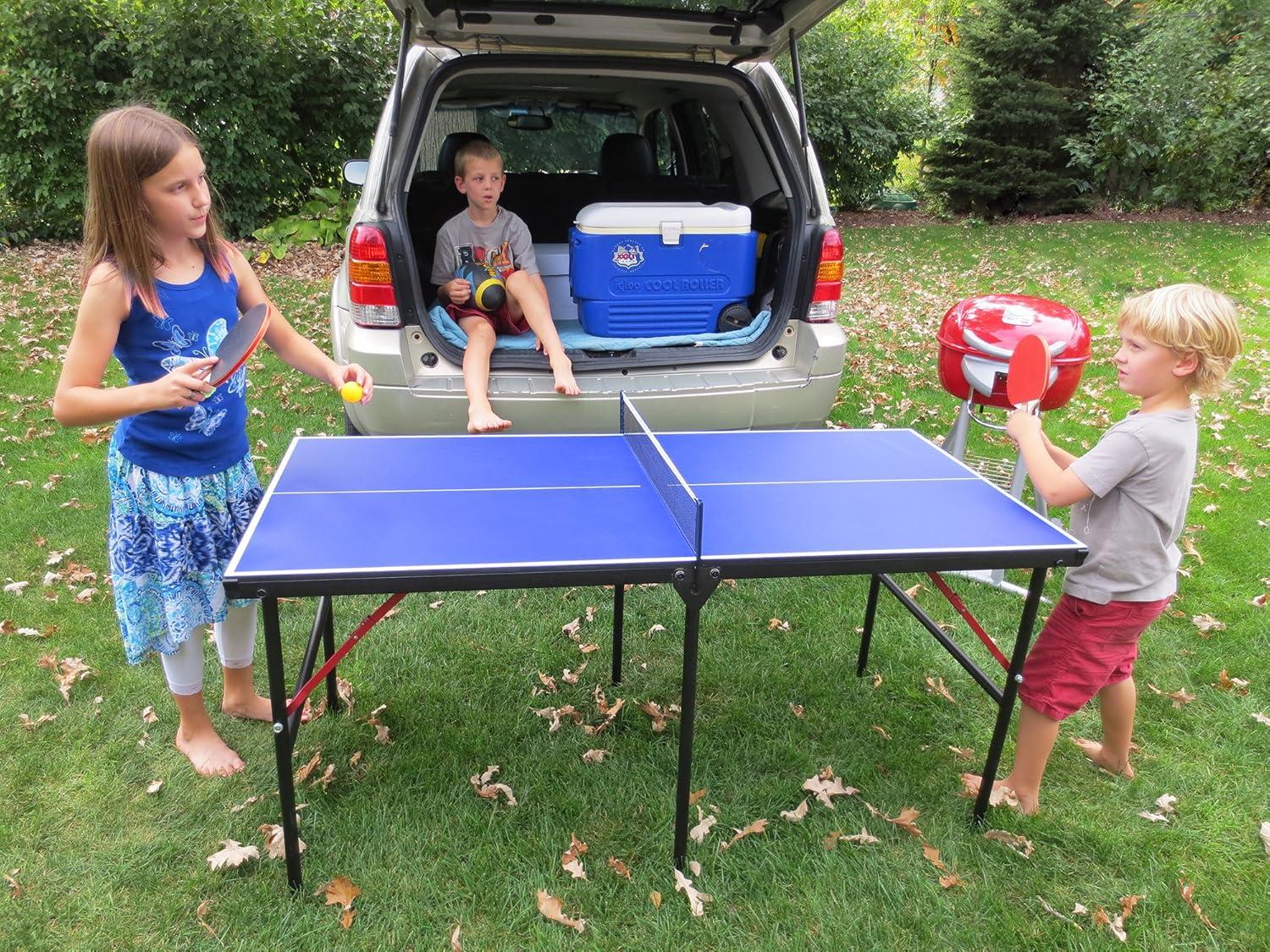 Compact 60" Blue Melamine Folding Indoor Table Tennis Table with Accessories