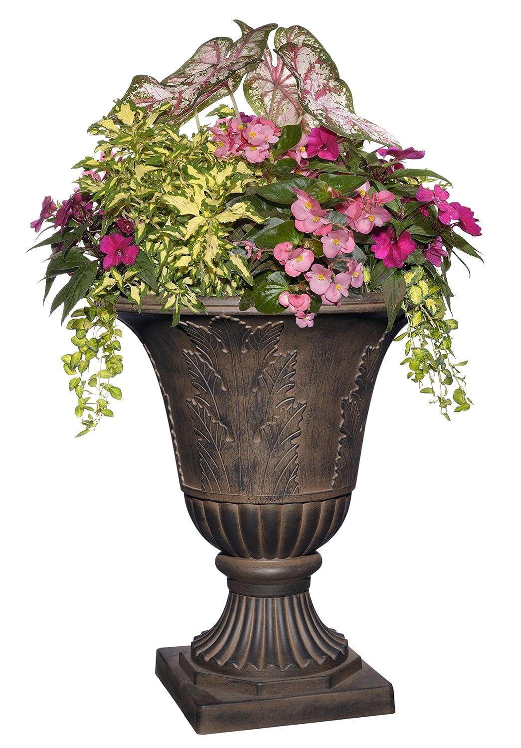 Classic Home & Garden Exquisite Oakmont Resin Urn Planter - Timeless Plant Urn for Floral Displays (21" Onyx)