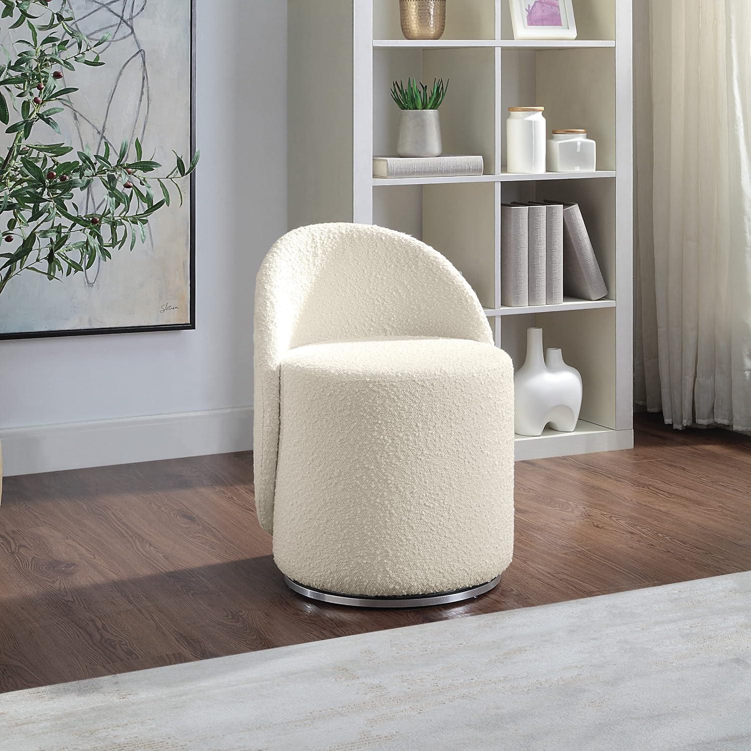 OSP Home Furnishings Lystra Fabric Swivel Vanity Chair in Textured Cream Fabric