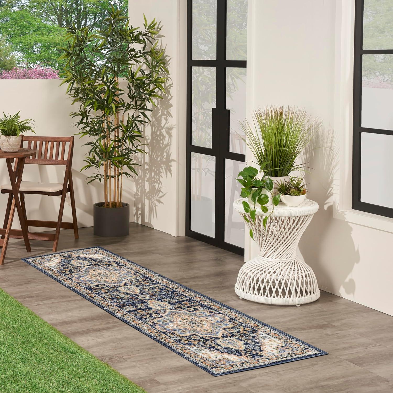 Nourison Essentials Persian Vintage Indoor Outdoor Area Rug Navy 8' x 10'