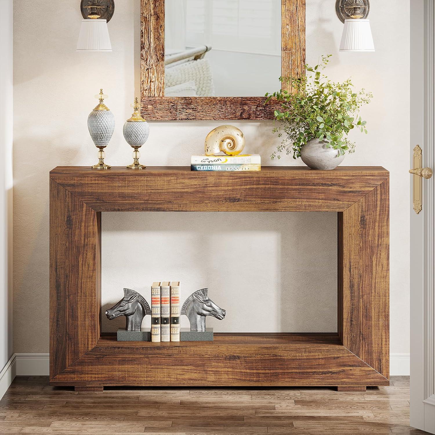 Farmhouse Rustic Wood Console Table with Storage, 47 Inches