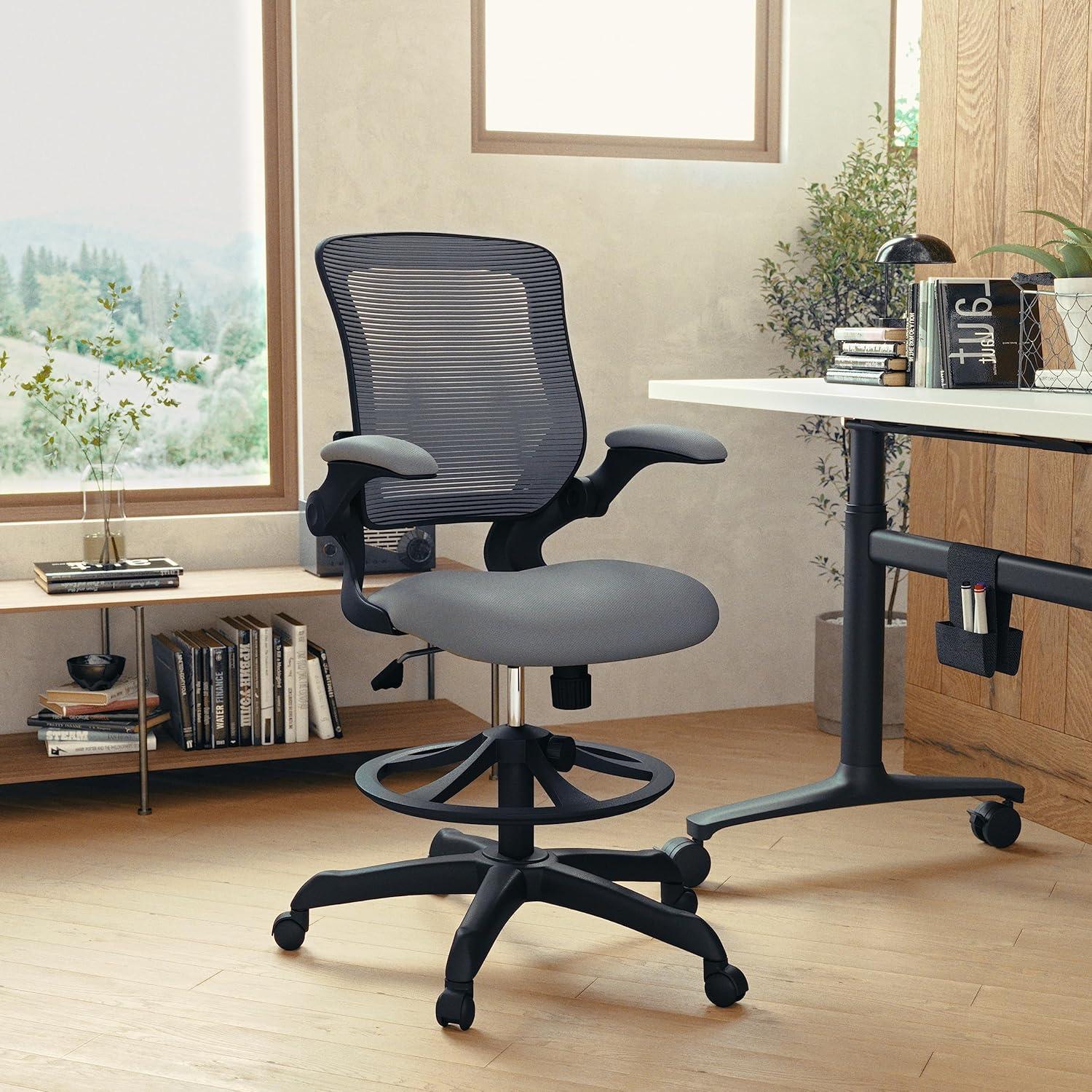 Flash Furniture Mid-Back Mesh Ergonomic Drafting Chair with Adjustable Foot Ring and Flip-Up Arms