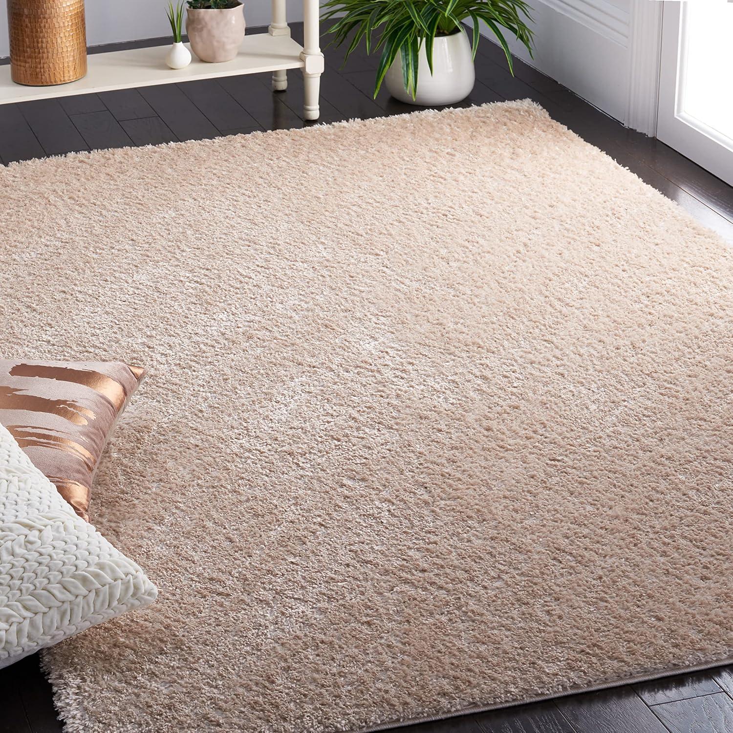 Beige 4' x 6' Rectangular Reversible Shag Rug