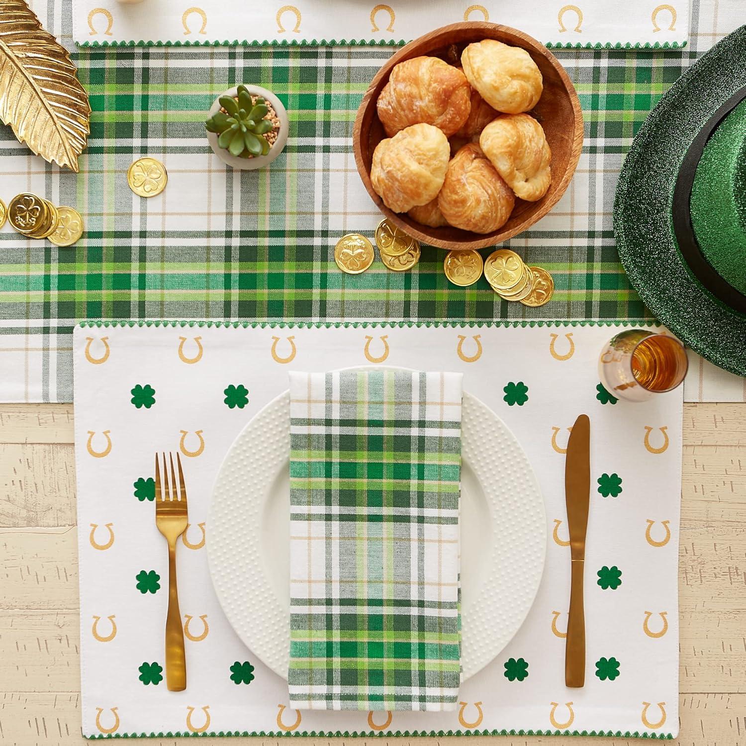 Green and White Plaid Cotton Napkin Set of 6