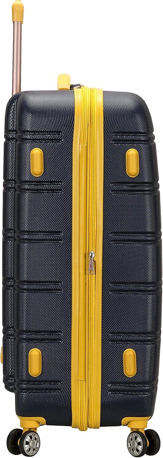 Rockland Melbourne Hardside Expandable Luggage with Spinner Wheels Navy Checked Large 28"