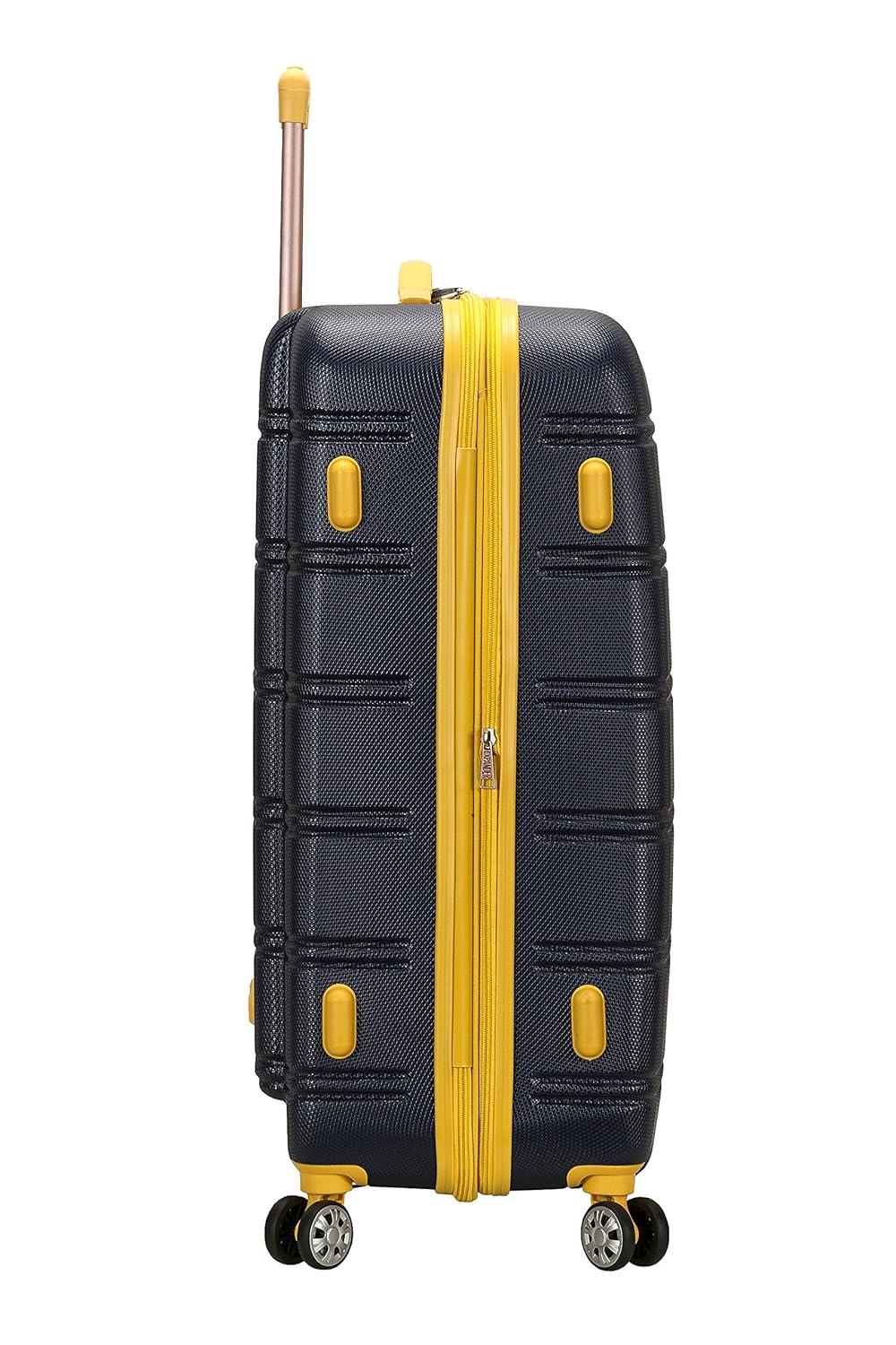 Rockland Melbourne Hardside Expandable Luggage with Spinner Wheels Navy Checked Large 28"