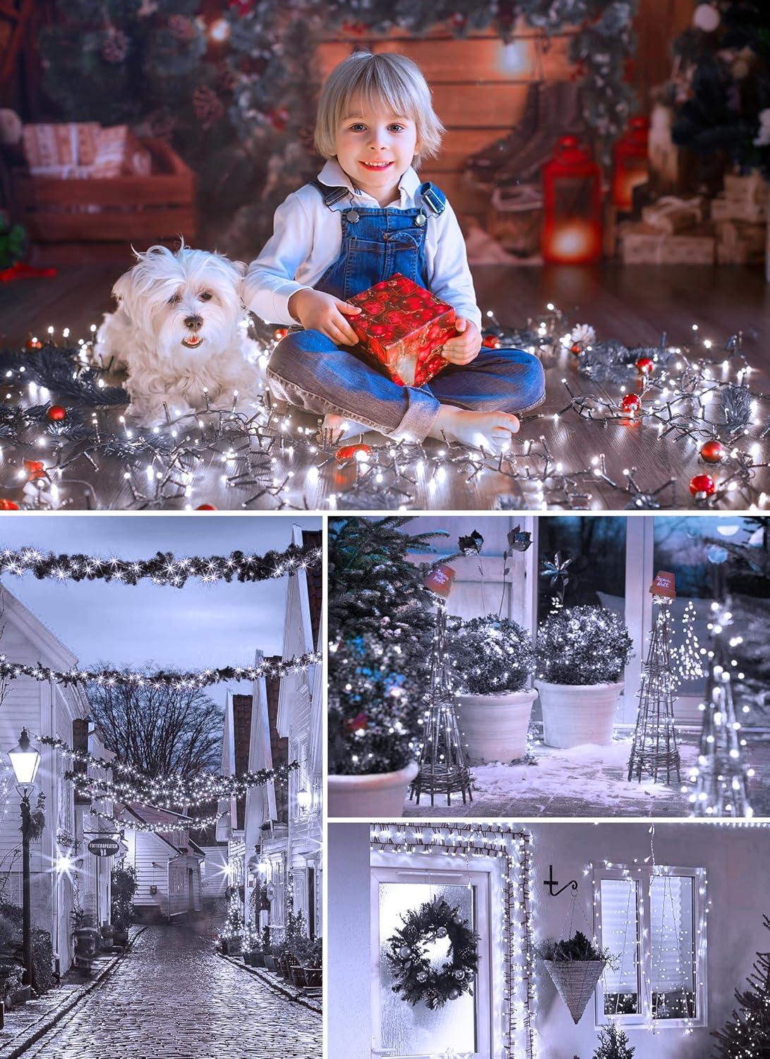 Minetom Solar String Lights Outdoor - 40FT 100 LED String Lights Solar Powered with 8 Lighting Modes, Waterproof Patio Lights, Outdoor Solar Lights for Outside Tree Garden Balcony Gazebo, Pure White