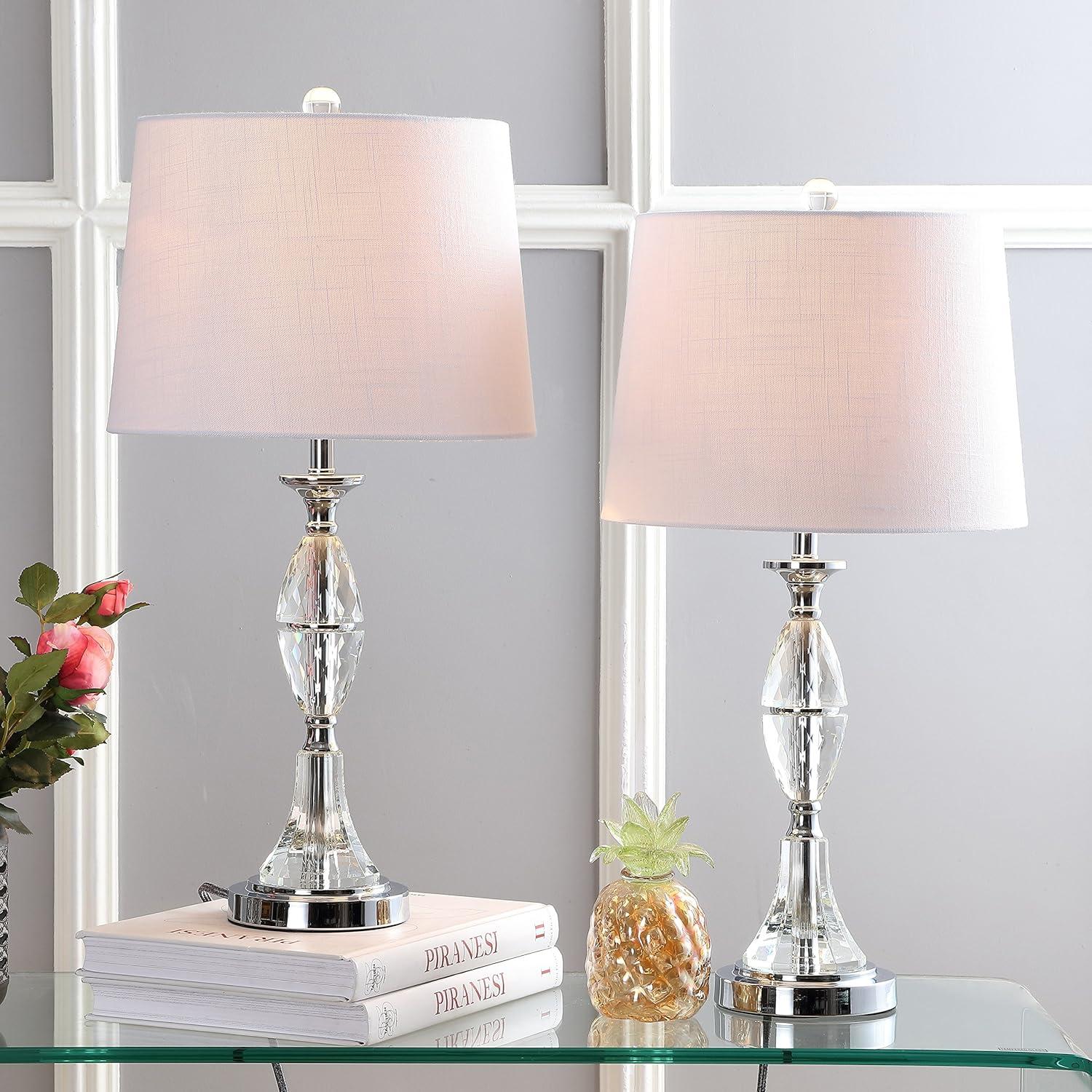 JONATHAN Y JYL2041A-SET2 Set of 2 Table Lamps Reid 25.5" Crystal LED Table Lamp French Country Bedside Desk Nightstand Lamp for Bedroom Living Room Office College Bookcase LED Bulbs Included, Clear