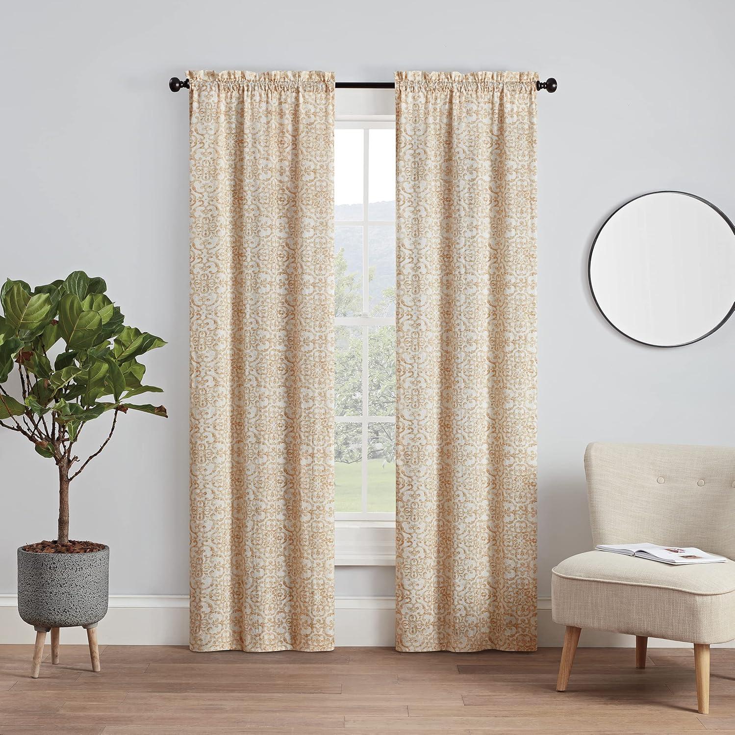 Wheat Semi-Sheer Rod Pocket Cotton Polyester Curtain Set