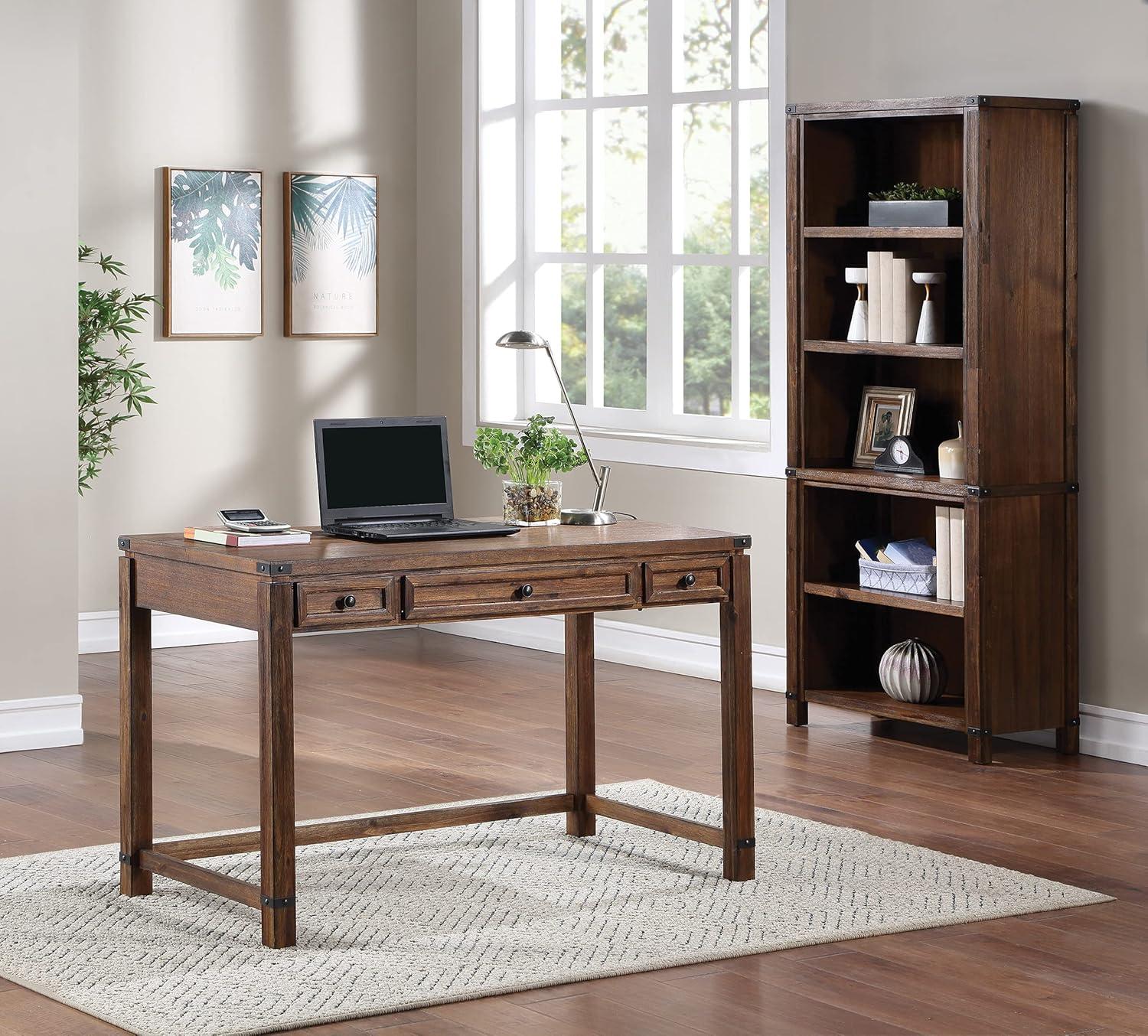 Baton Rouge 72" Adjustable Walnut Wood Bookcase with Metal Accents