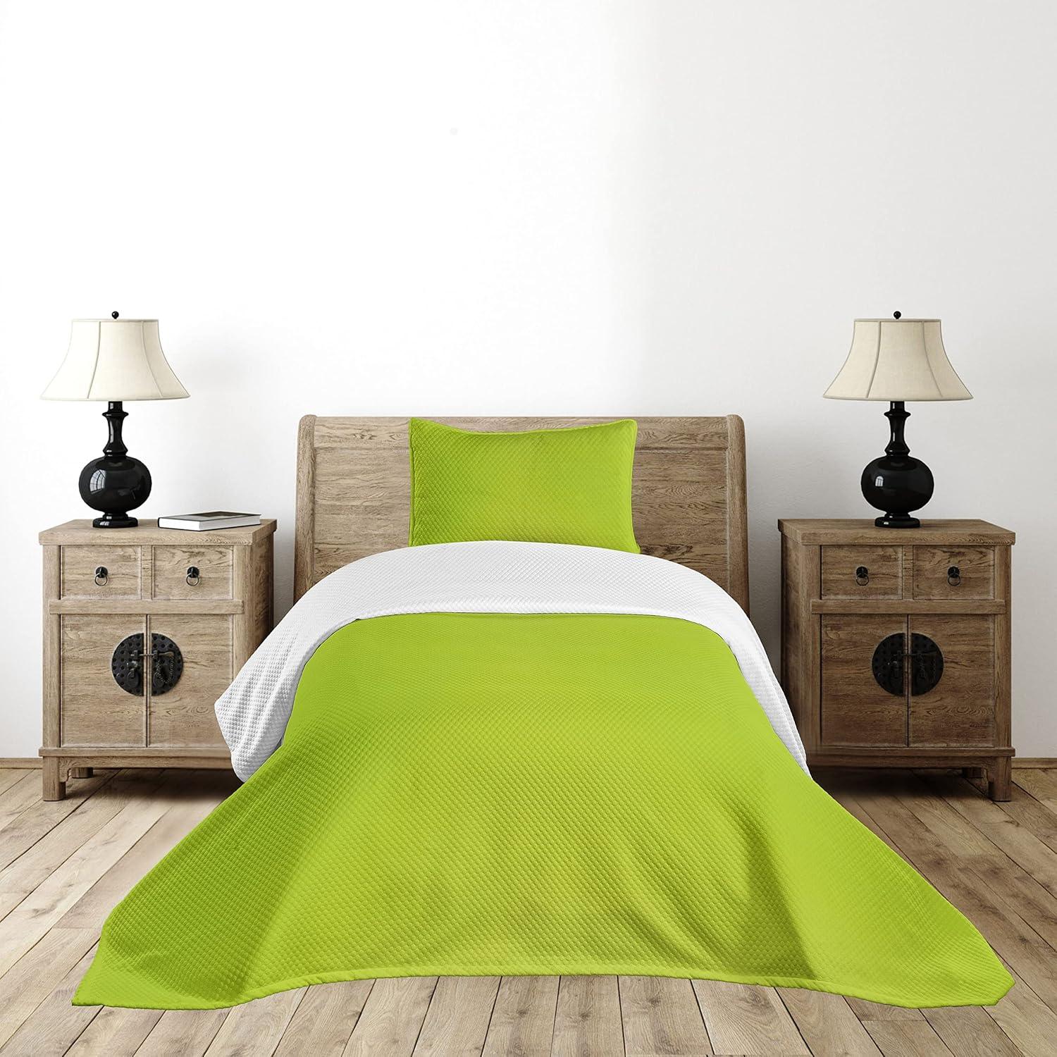 Ambesonne Lime Green Bedspread Set Blurry Pastel Colors Apple Green