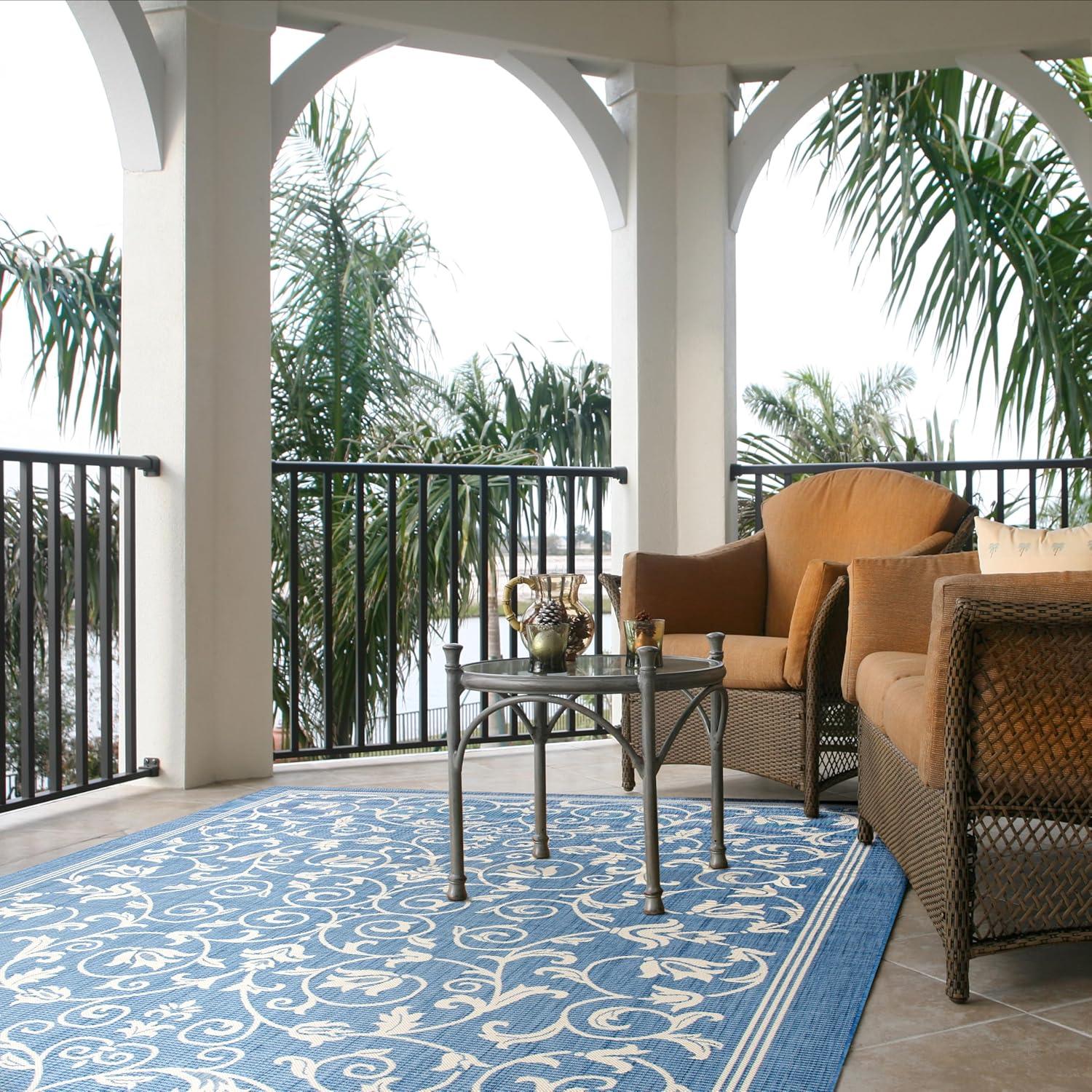 Courtyard CY2098 Power Loomed Indoor and Outdoor Area Rug - Blue/Natural - 9'x12' - Safavieh