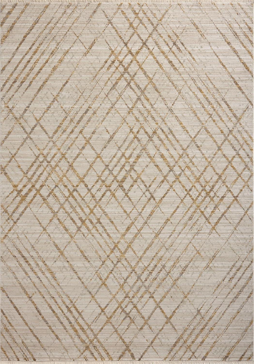 Beige and Gold Abstract Polyester Runner Rug 2'-6" x 8'-0"