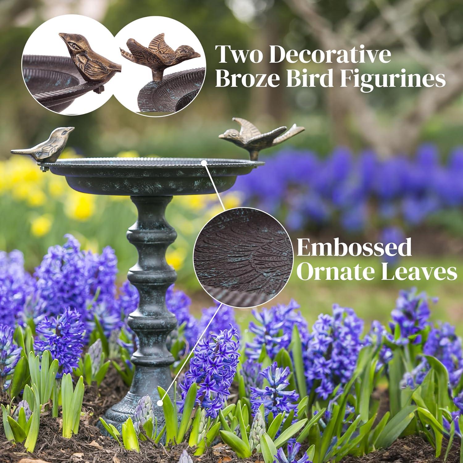 Evergreen Hummingbird Bird Baths for Outdoors Heavy Duty | Metal Bird Bath Bowl with Stand | Ground Standing Bird Bath and Feeder for Garden Yard Deck
