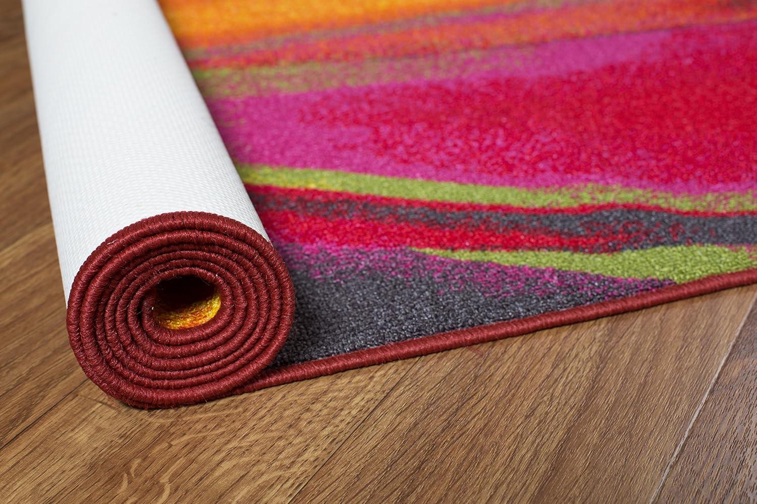 World Rug Gallery Modern Contemporary Waves Multicolored Non-slip (Non-skid) Area Rug - Multi 5'3" x 7'3"