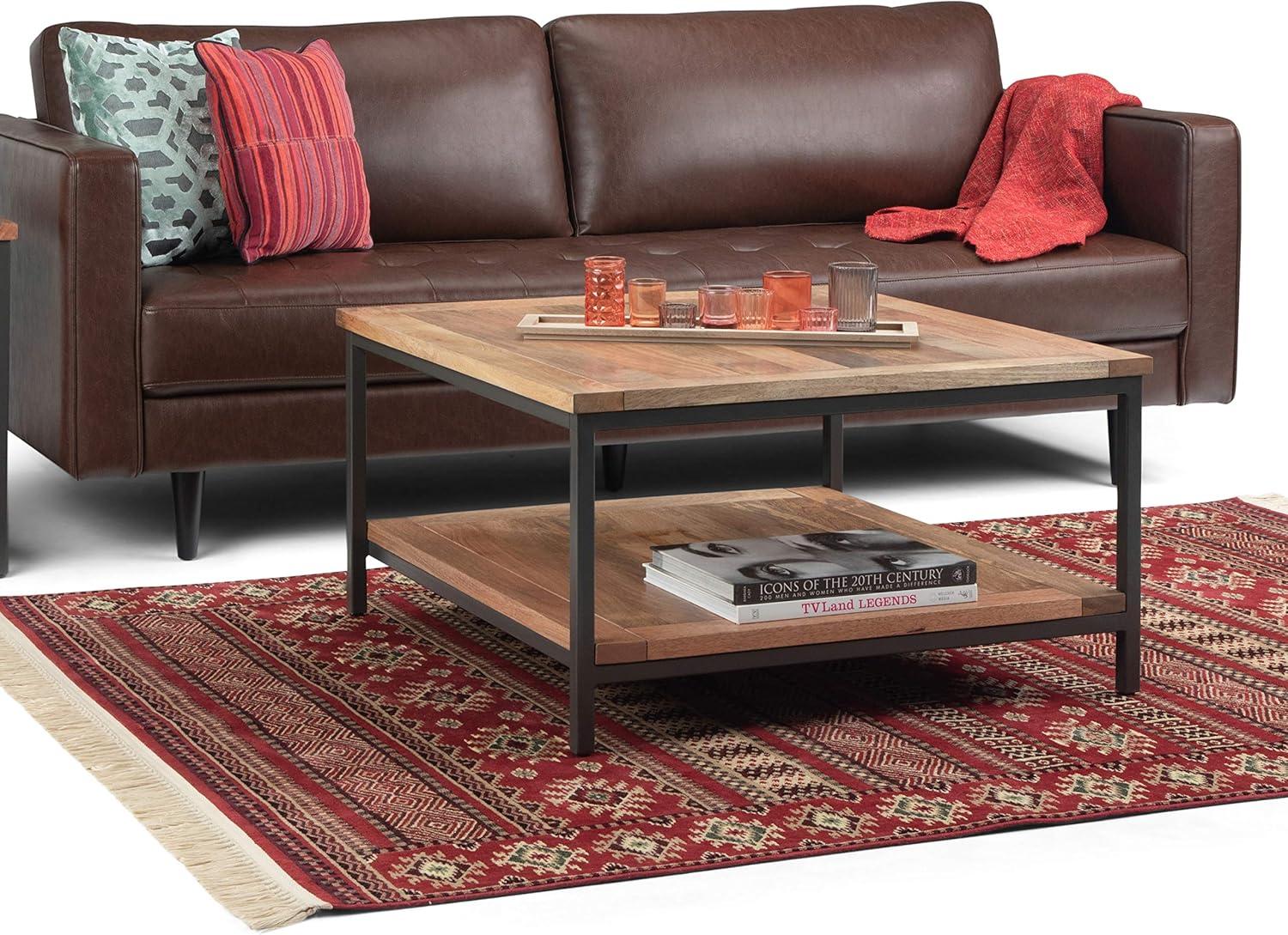 Skyler SOLID WOOD and Metal 34" W Square Industrial Coffee Table in Natural